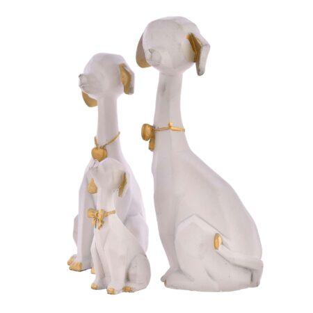 WHITE Golden Set of 3 Cute Dog Statues
